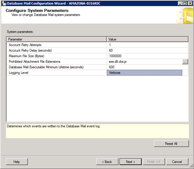 Microsoft SQL Server System Parameters