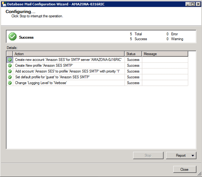 Microsoft SQL Server Configuration Succeeded