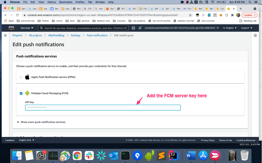 Setting up web push - Add FCM key to Pinpoint console