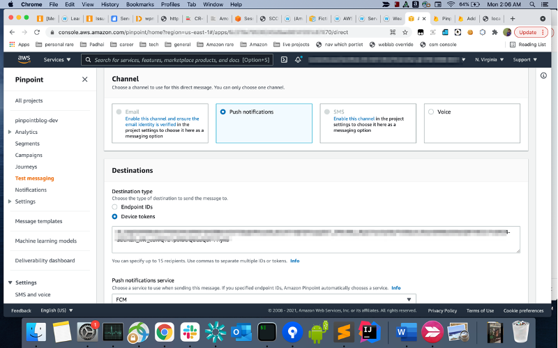 Sending a web push from the Pinpoint console