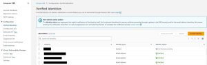 List of verified identities in SES console