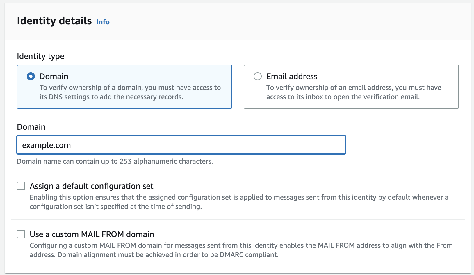 The dialog presented to a sender that prompts a decision to verify a domain or email address.