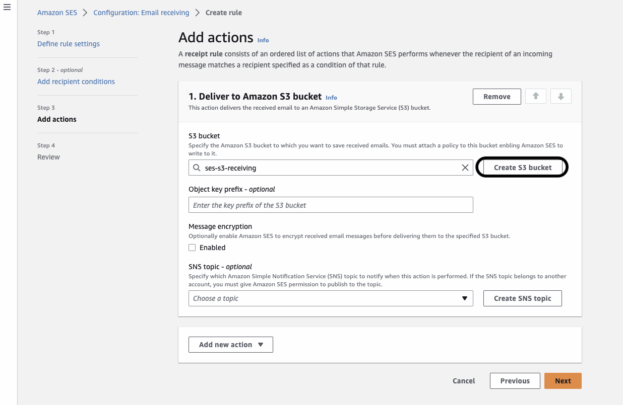 Add Action in Receiving rule set