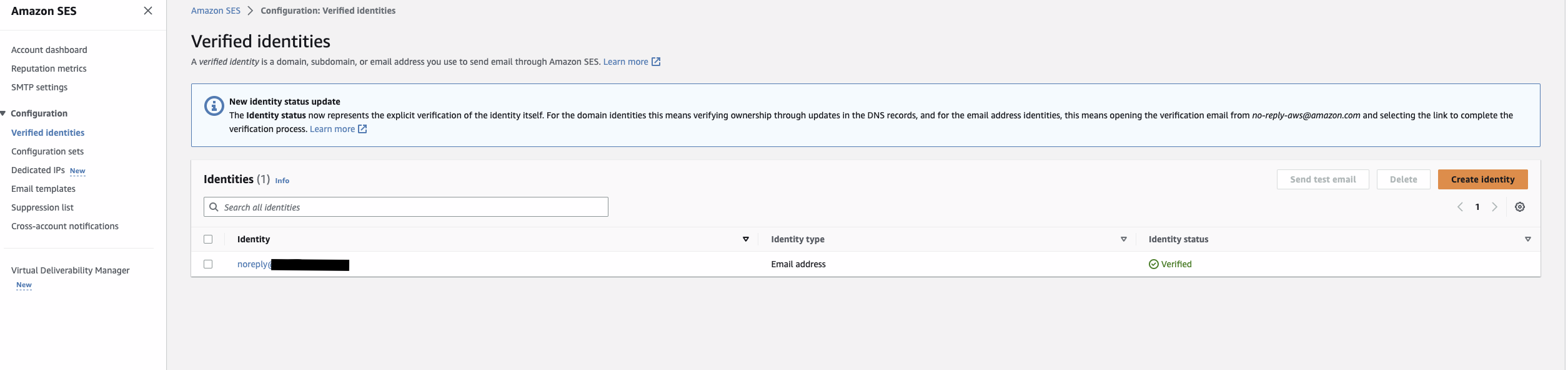 Verified Identity confirmation in SES console