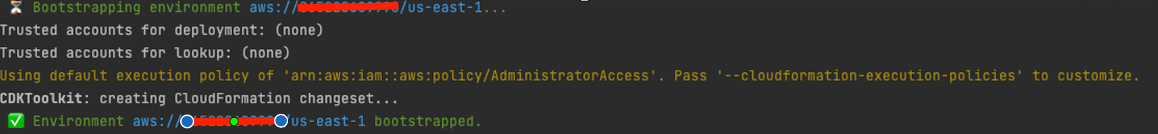 Fig 4: Bootstrapping CDK environment
