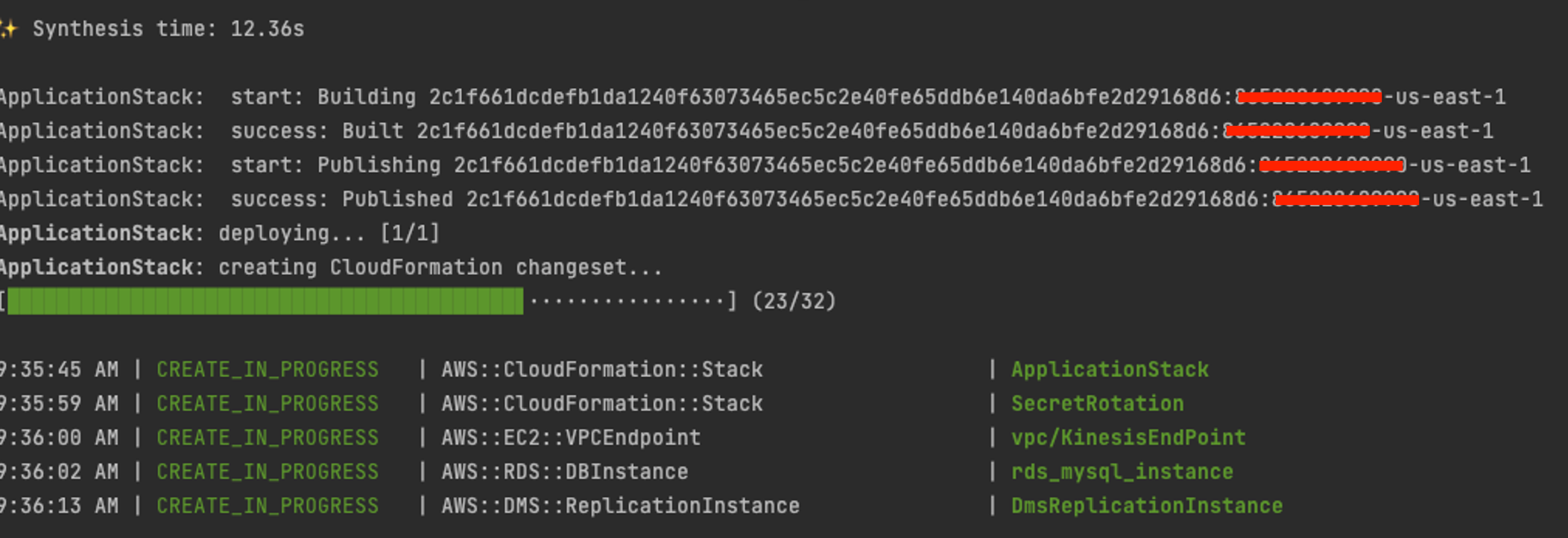 Fig 5: AWS CDK Deployment progress in terminal