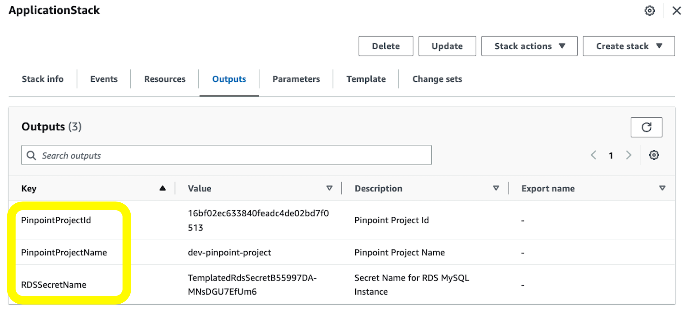 Fig 7: AWS CloudFormation stack output