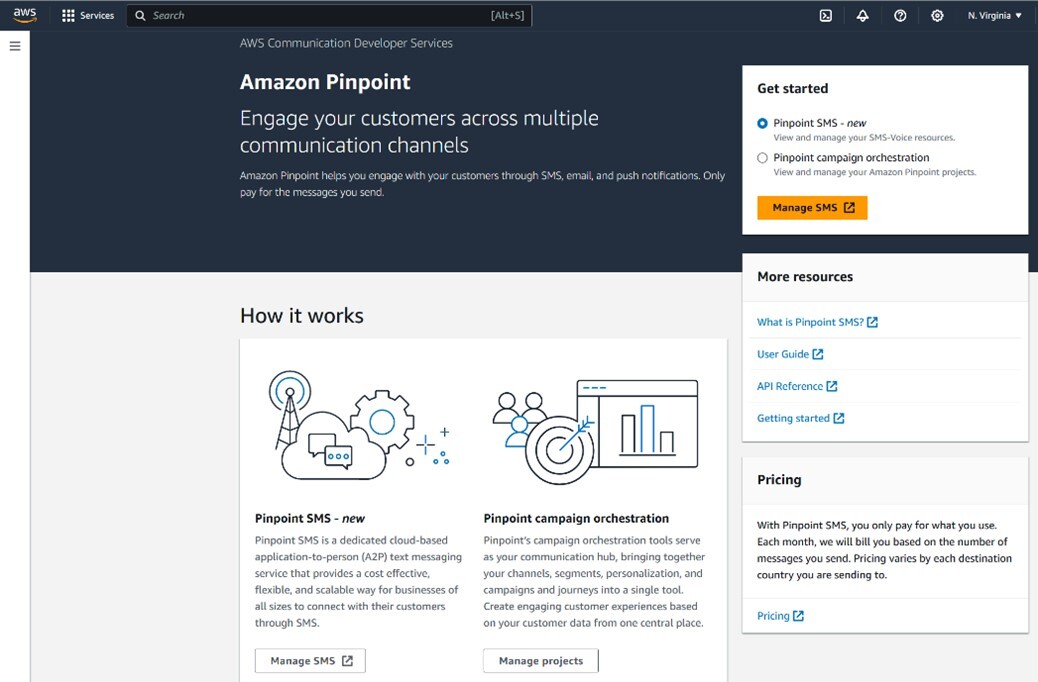 Amazon Pinpoint SMS Console