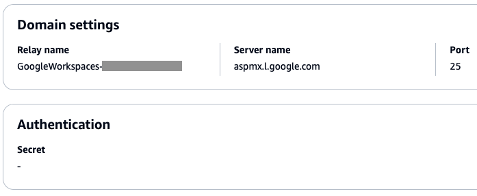 Figure 4: Screenshot of an SMTP Relay rule action configured for Google Workspaces Gmail inbound receiving