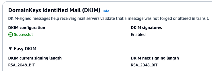 Figure 5: Screenshot of a successfully verified domain in the SES console.