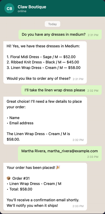 Ordering through WhatsApp using Amazon Bedrock AgentCore