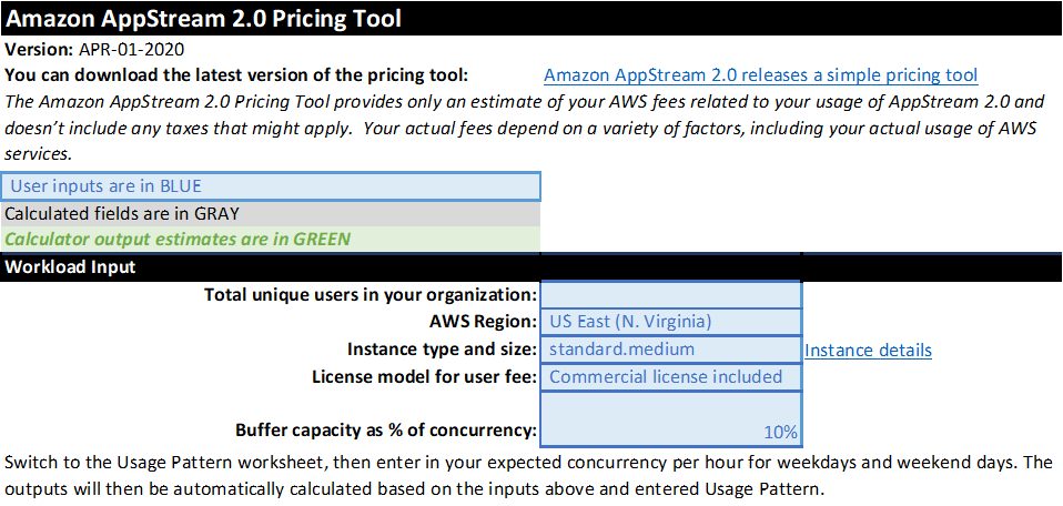 Outil de tarification Amazon AppStream 2.0 - Etape 1