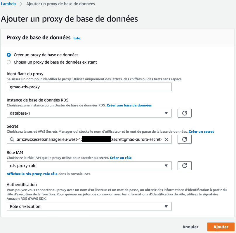 Configurer un proxy de base de données