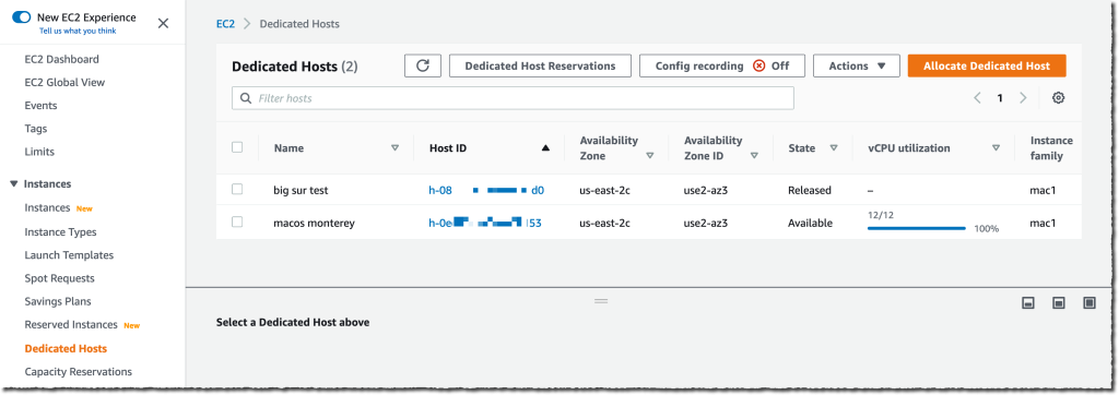 EC2 Allocate Dedicated Hosts