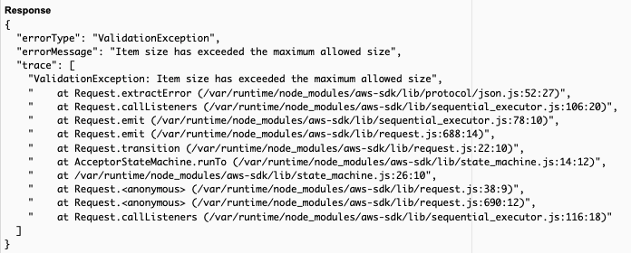 Figure 1 : Exception DynamoDB