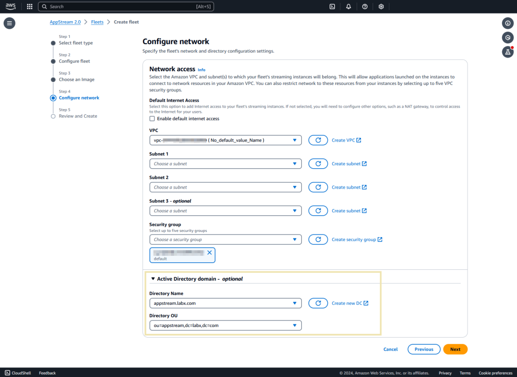 Création de la flotte avec intégration de l’Active Directory