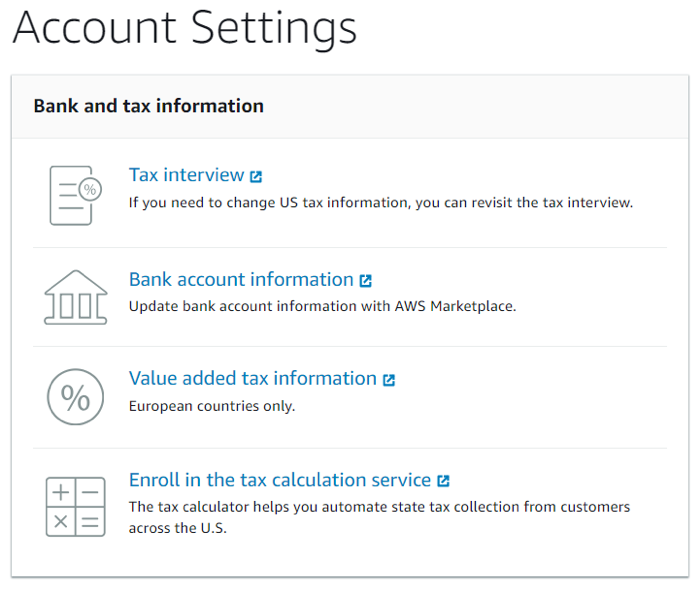 AWS Marketplace seller account settings