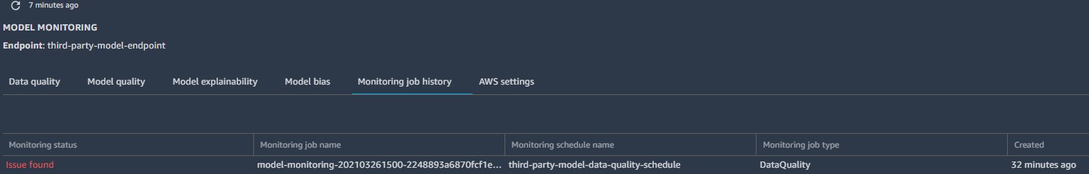 SageMaker monitoring job history