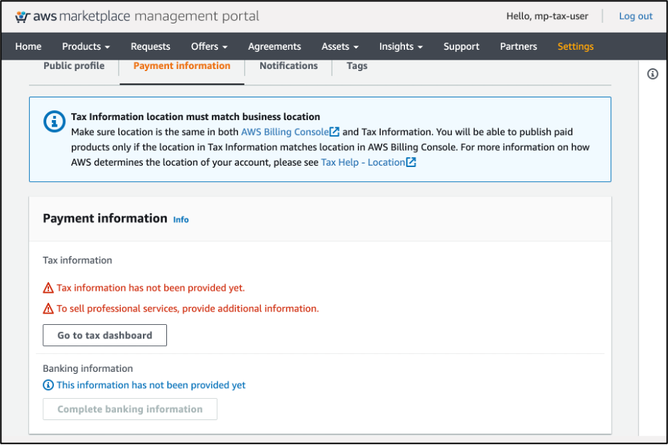 Tax information field is accessible for modification by the user account.