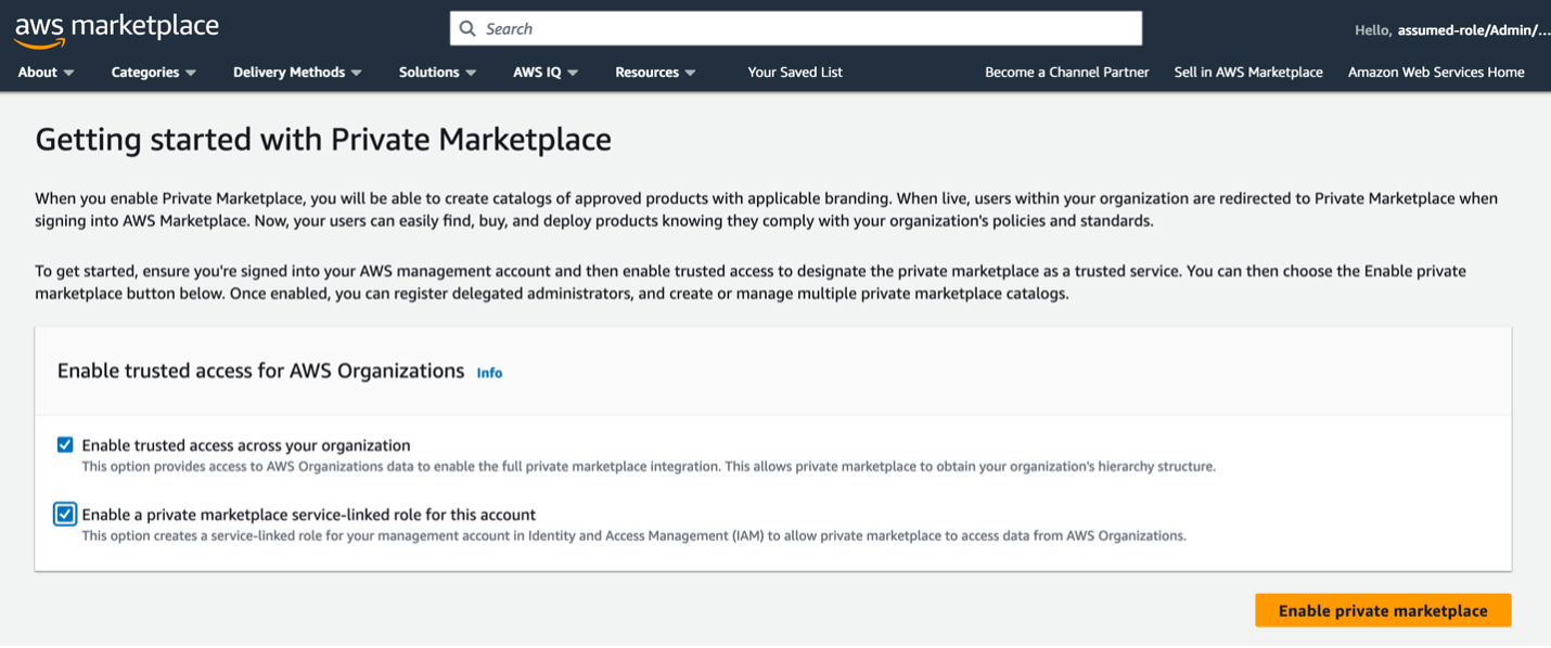 Getting started with private marketplace