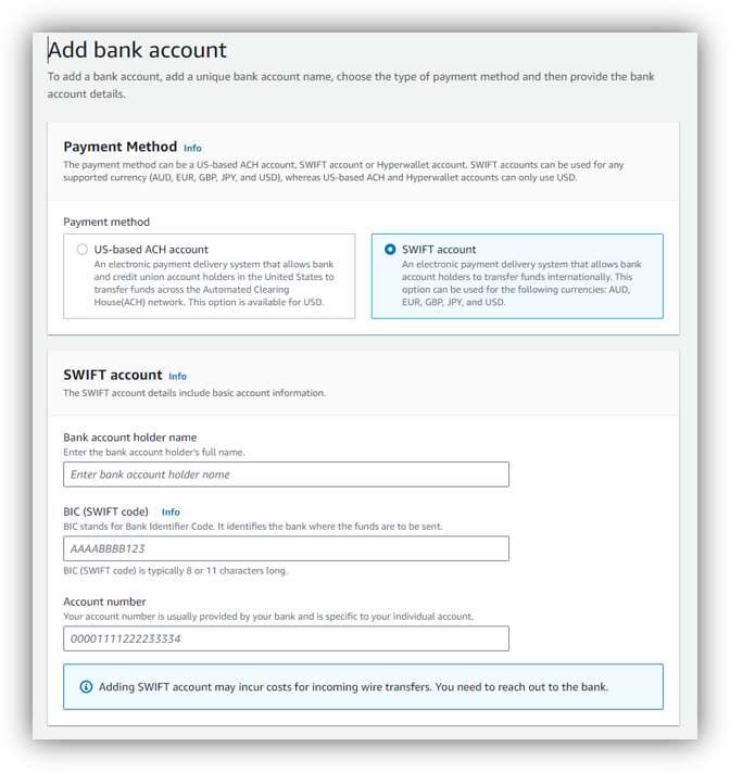 Adding a SWIFT account