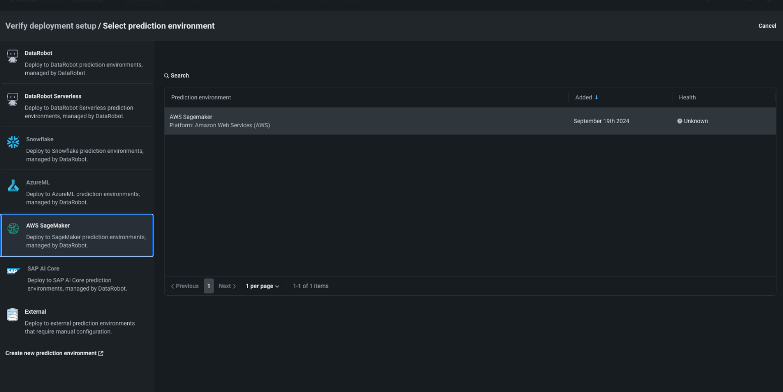 SageMaker one-click model deployment within DataRobot]