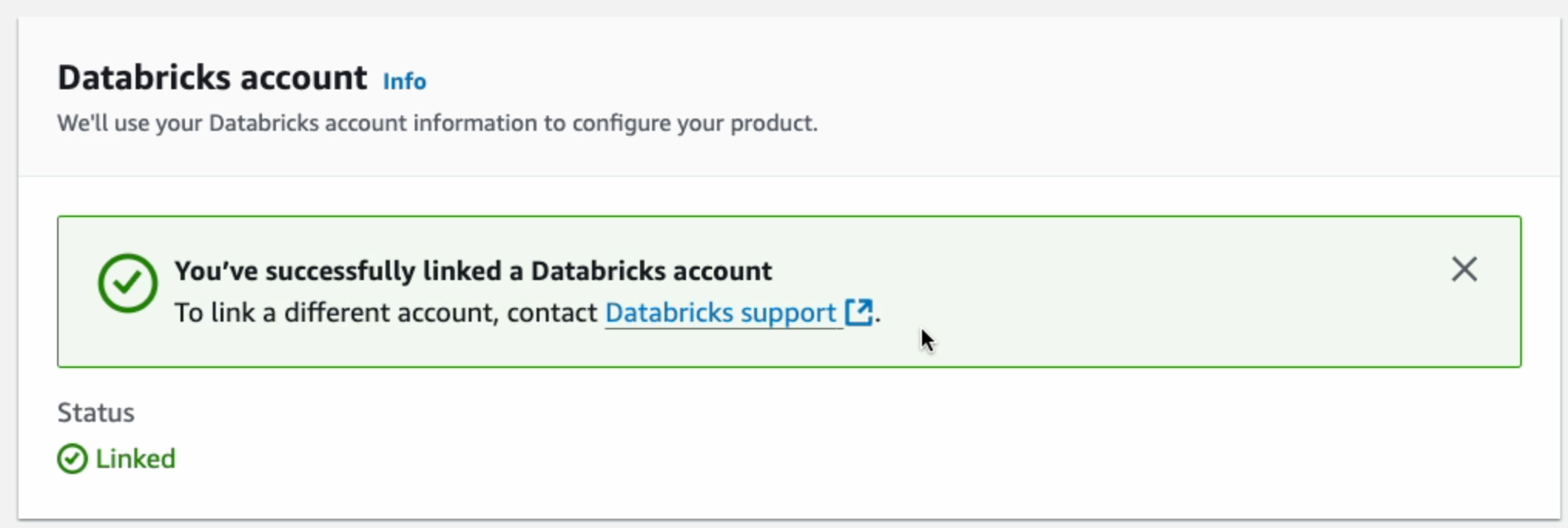 You have successfully linked a Databricks account