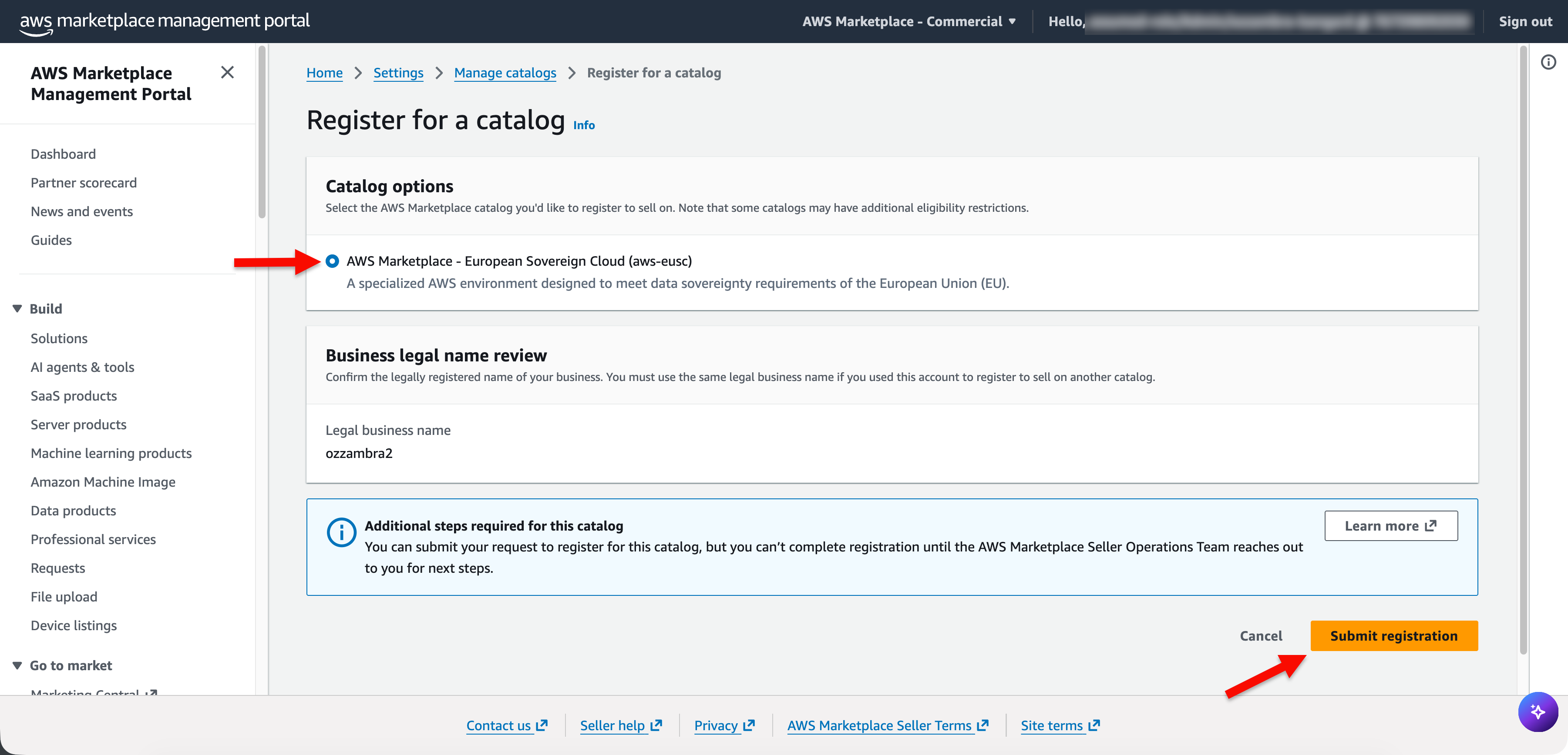 Figure 3: Choose the AWS Marketplace catalog for European Sovereign Cloud