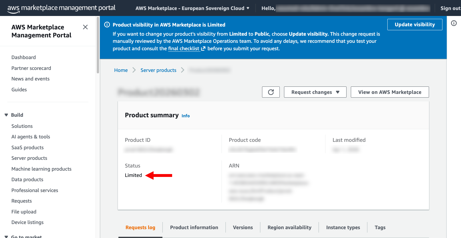 The process succeeded and the product status is limited