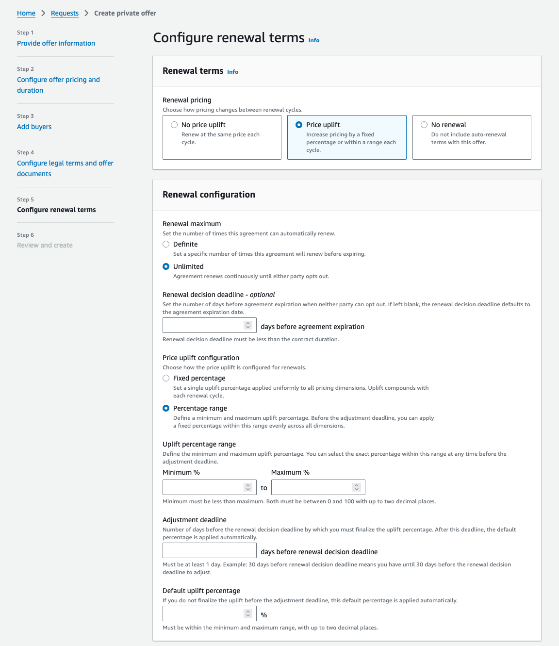 Screenshot of configuring auto-renewal terms