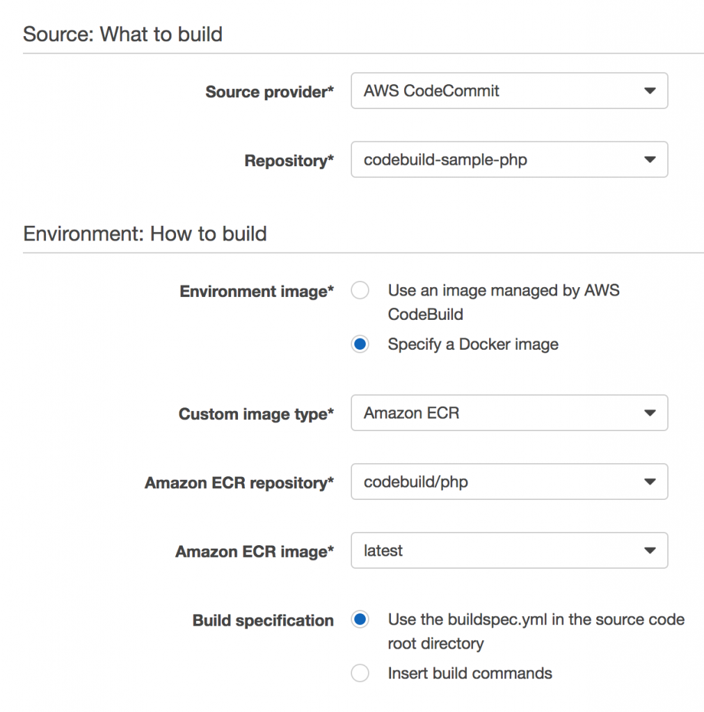 Screenshot of the build configuration