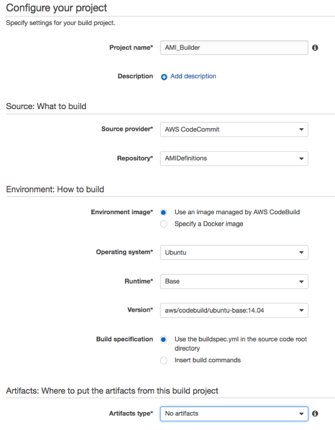 CodeBuild project configuration