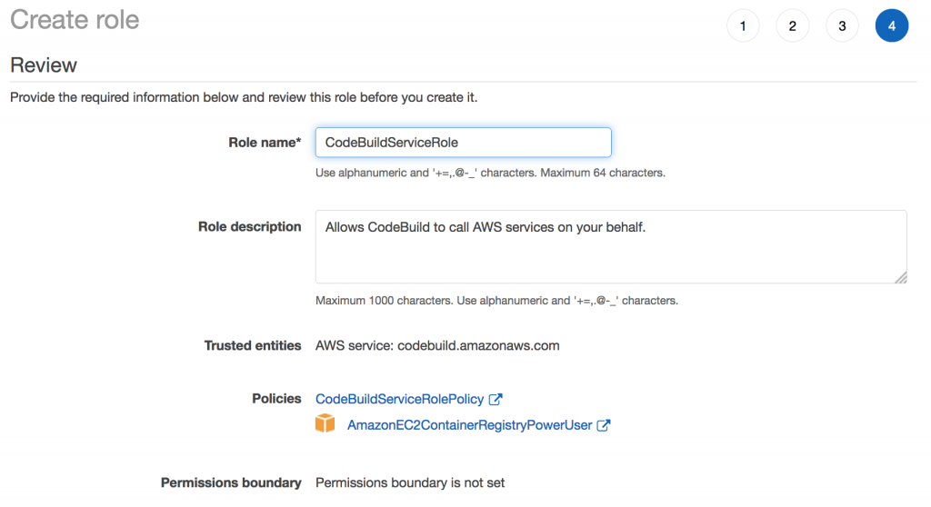 CodeBuild service role policies
