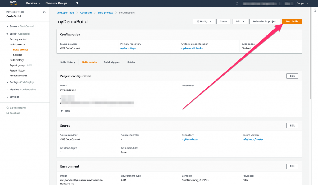 image showing how to start the build you just created.