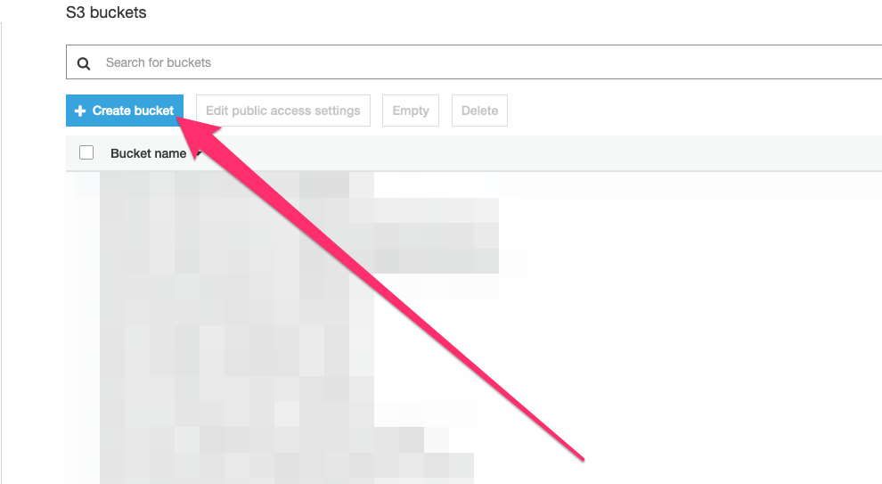 image showing where to click to create your S3 Bucket