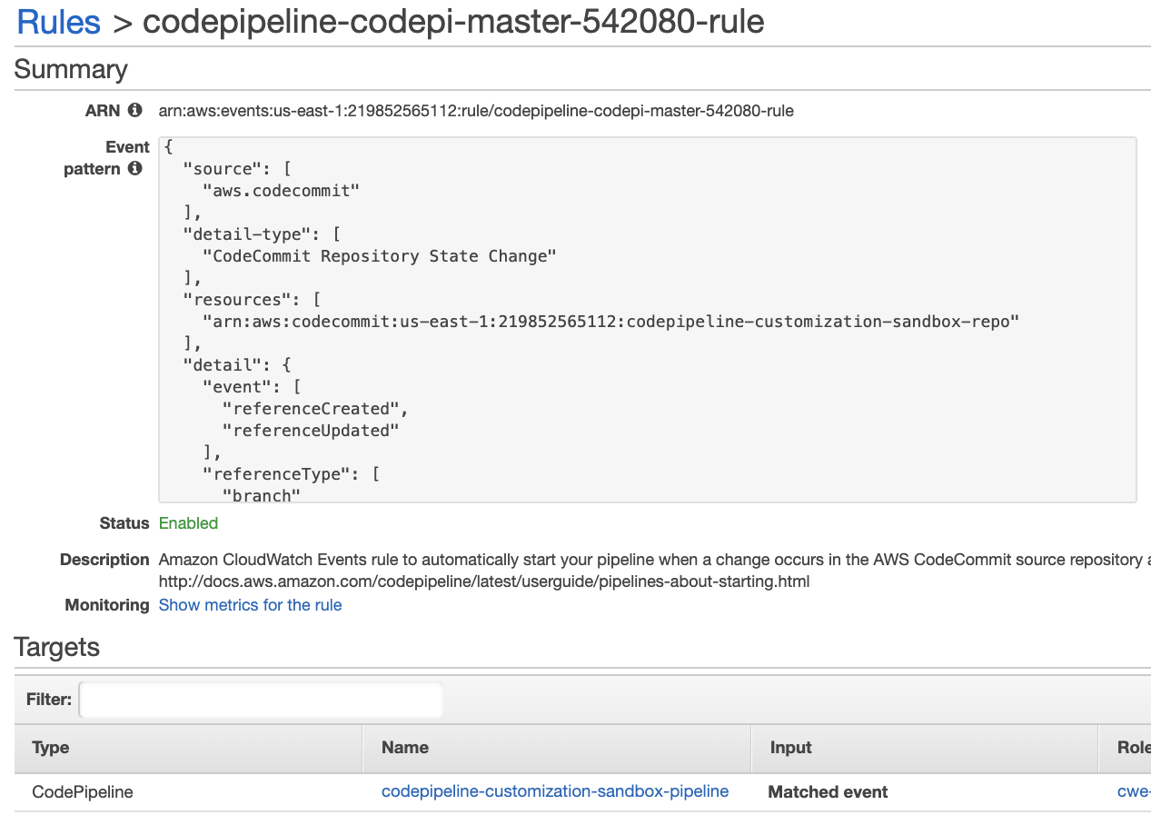 Default CloudWatch Events Rule to Trigger CodePipeline