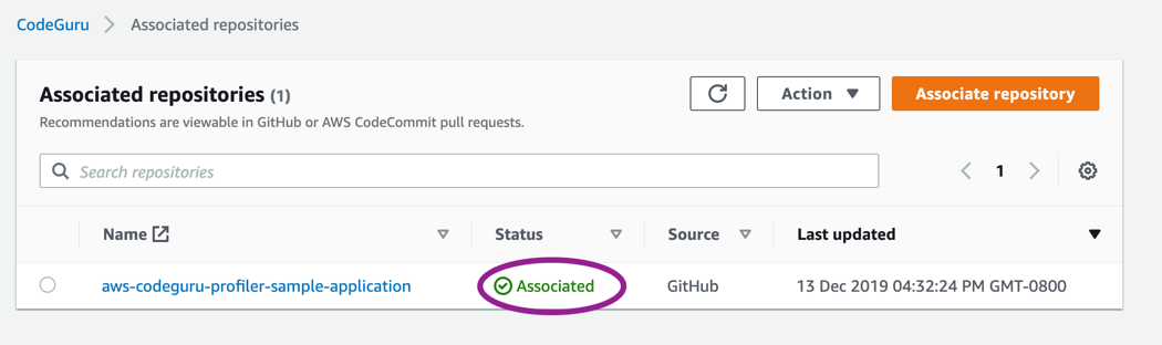 Associated repository with CodeGuru service
