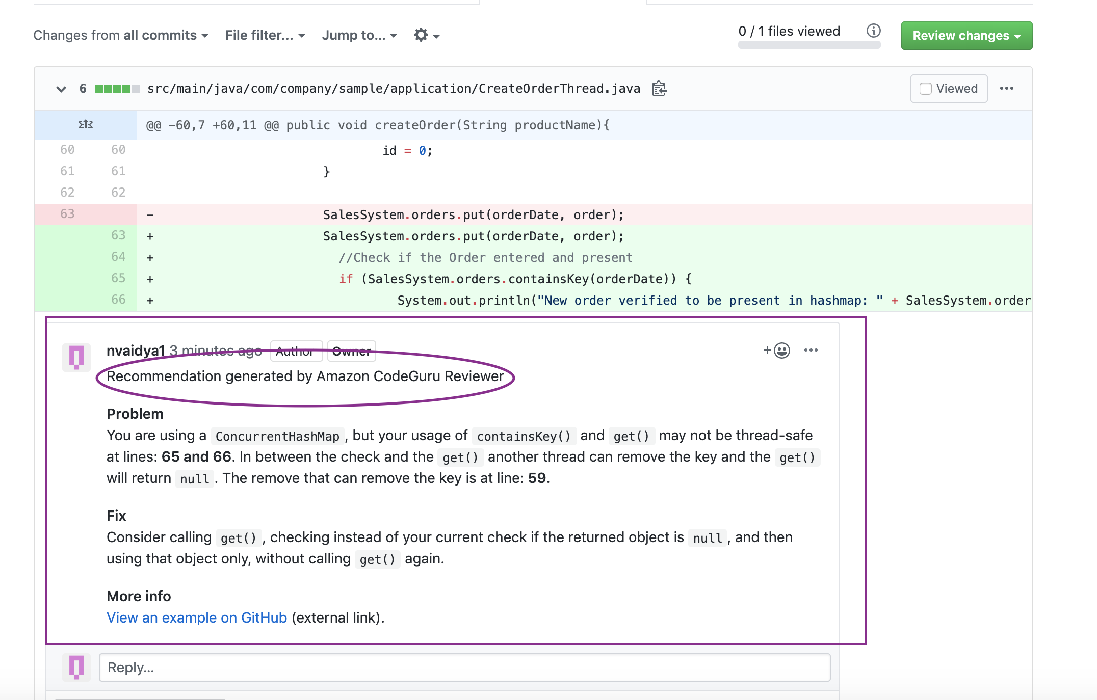CodeGuru Recommendations on GitHub
