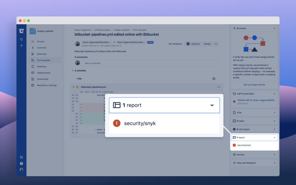 bitbucket snyk security report