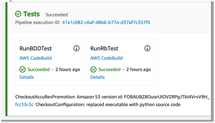 Screenshot of CodePipeine parallel execution tests using a same run order value