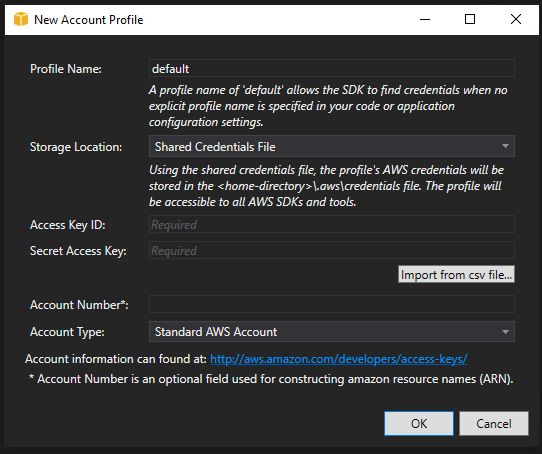 Visual Studio Toolkit for AWS Account Profile Setup