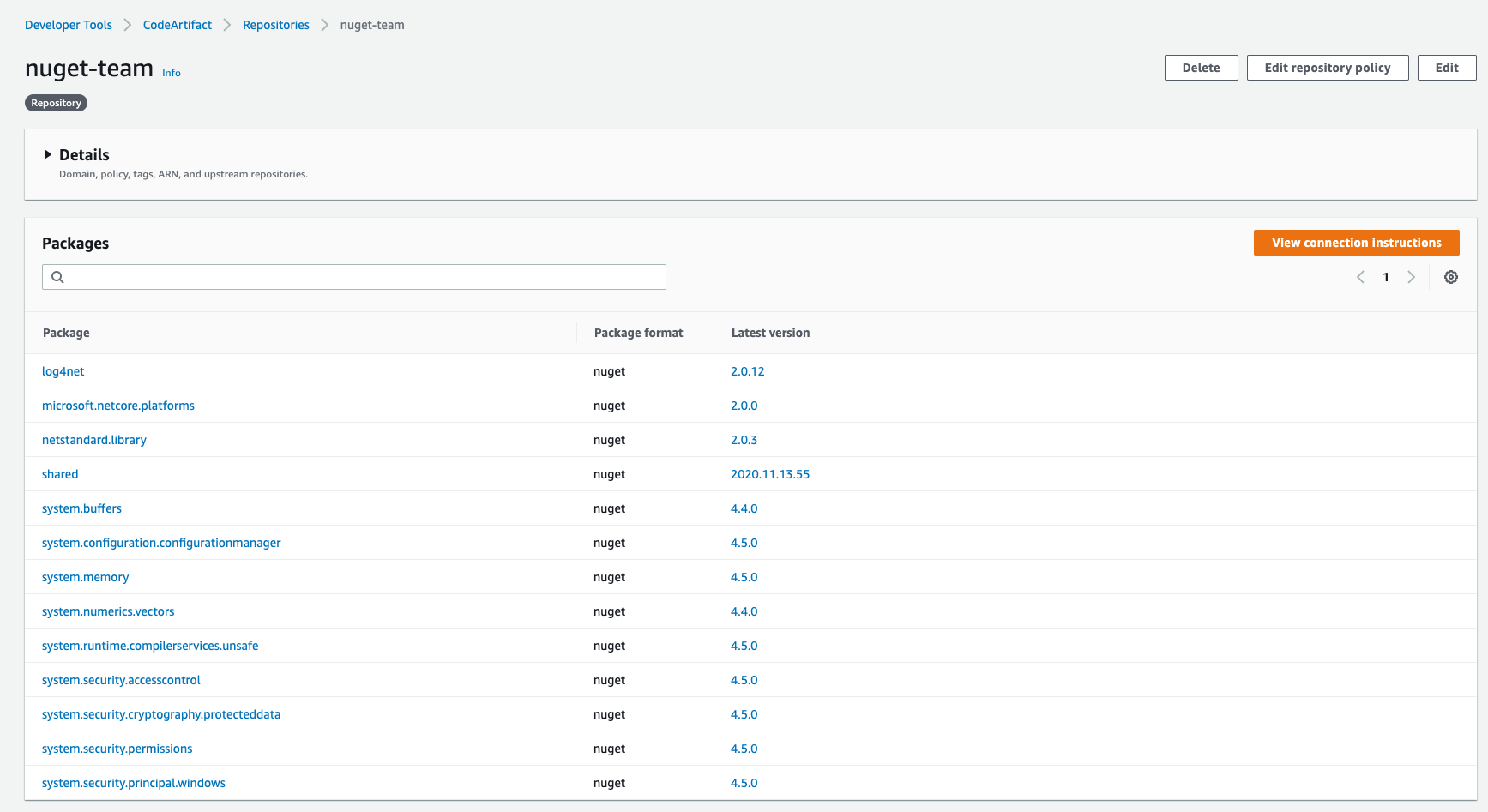 Packages stored in a AWS CodeArtifact repository