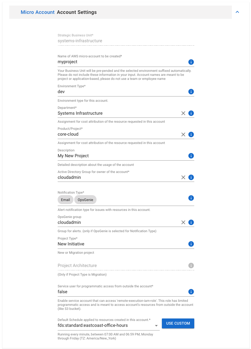 Options for creating microaccount