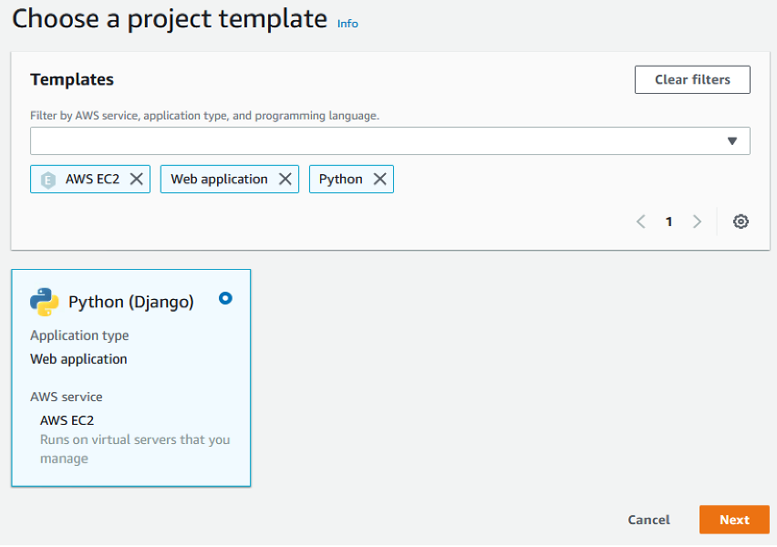 Figure 2: Choose a template in CodeStar