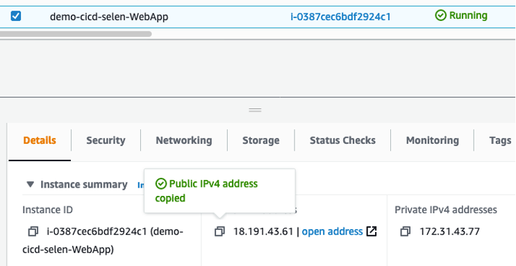 Figure 5: Locating IP address of the instance