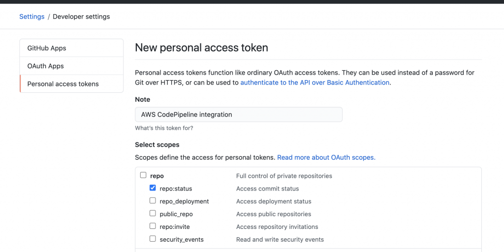 Github Personal access token permissions