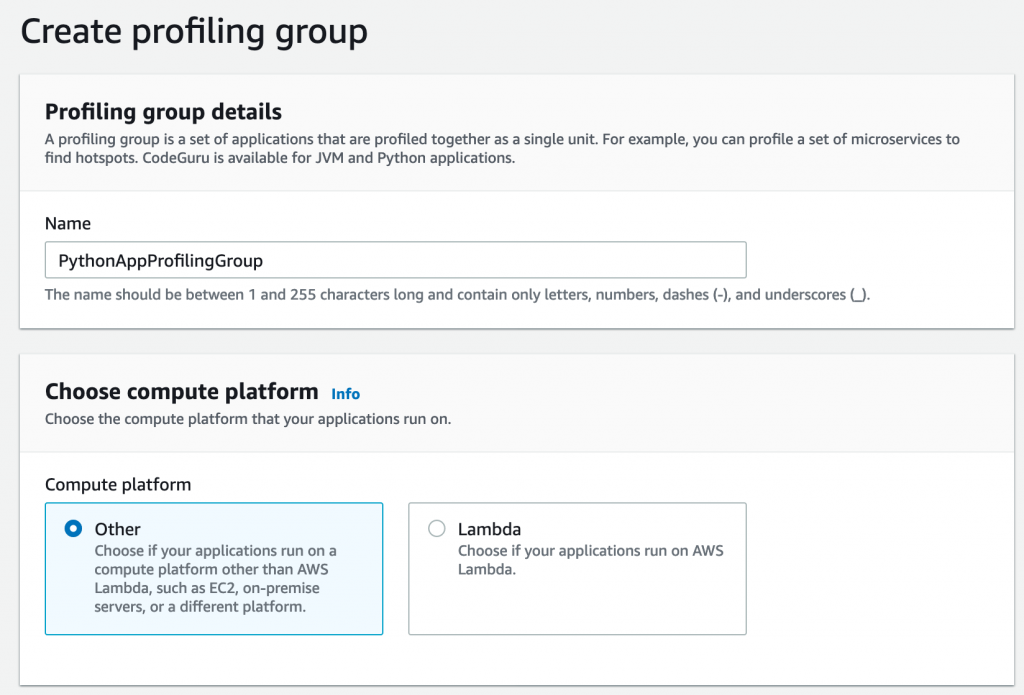 Create profiling group