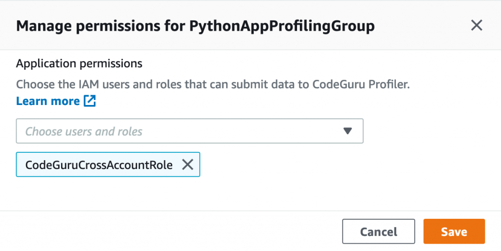 Manage permissions for PythonAppProfilingGroup