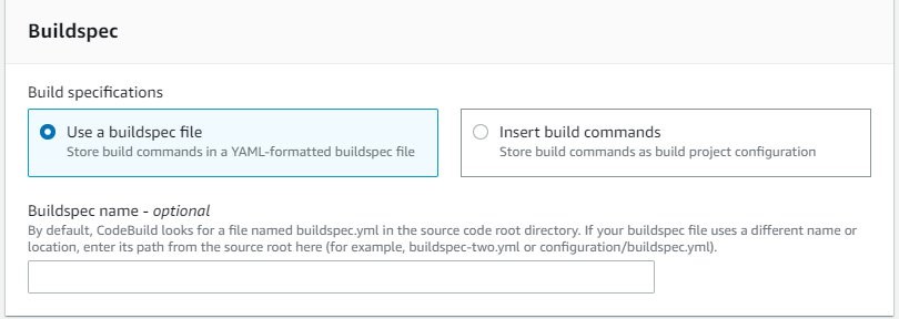 Create CodeBuild project - Buildspec