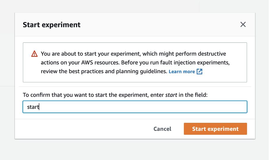 Figure 9: Confirm to start experiment